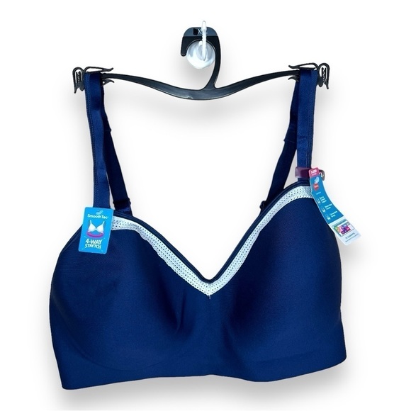 NEW XXL+ HANES BRA BLUE WITH LACE TRIM LINED WIREFREE CASUAL COMFORTABLE - Picture 1 of 9